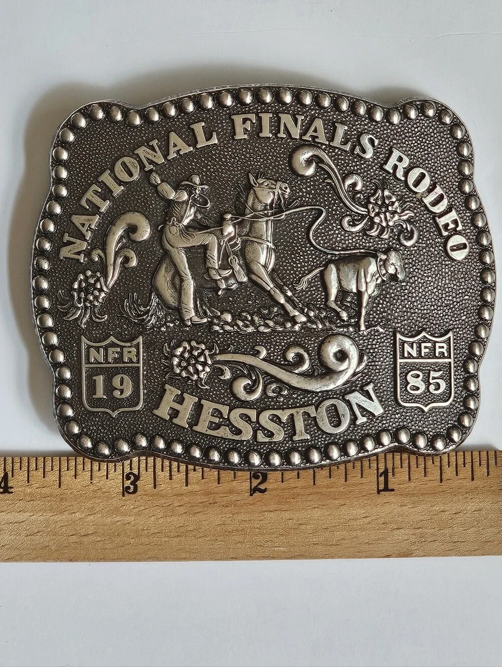 Vintage 1985 Hesston Belt buckle National Finals Rodeo Fred Fellows Design